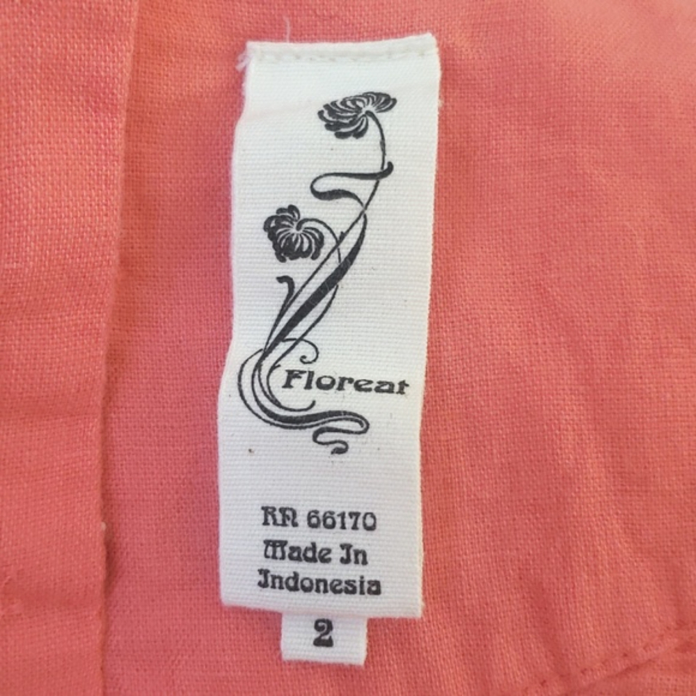 Anthropologie Floreat Embroidered Linen Blend Tank Top Coral Orange Scoop Neck S - Picture 15 of 16